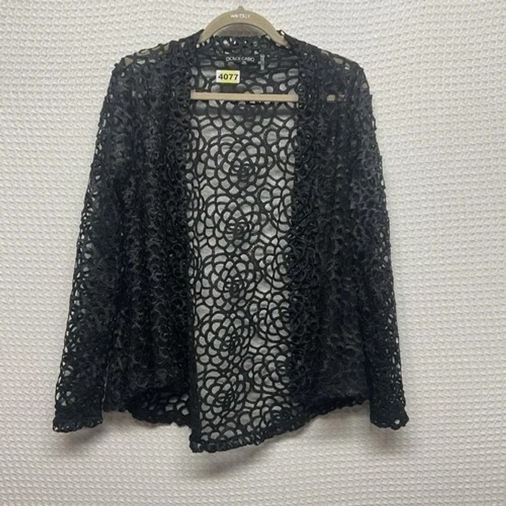 Dolce Cabo Black Crochet Lace Bolero Open Front‎ Jacket Cardigan Women M China